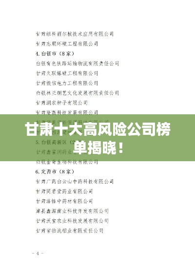 甘肃十大高风险公司榜单揭晓！